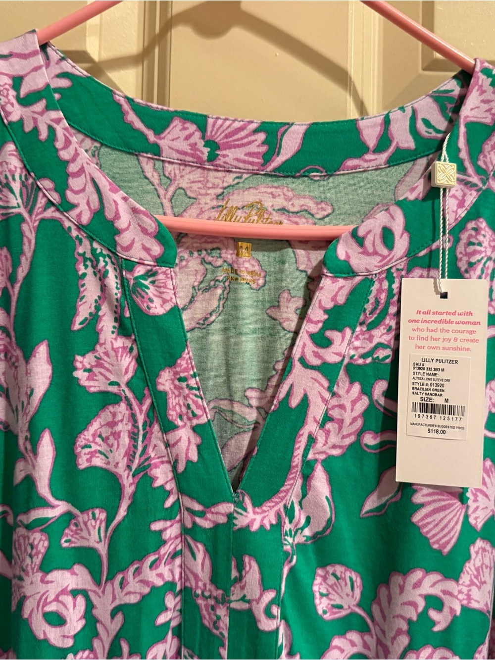 Lilly Pulitzer Green and Pink Floral Long Sleeve Dress - Picture 2 of 6